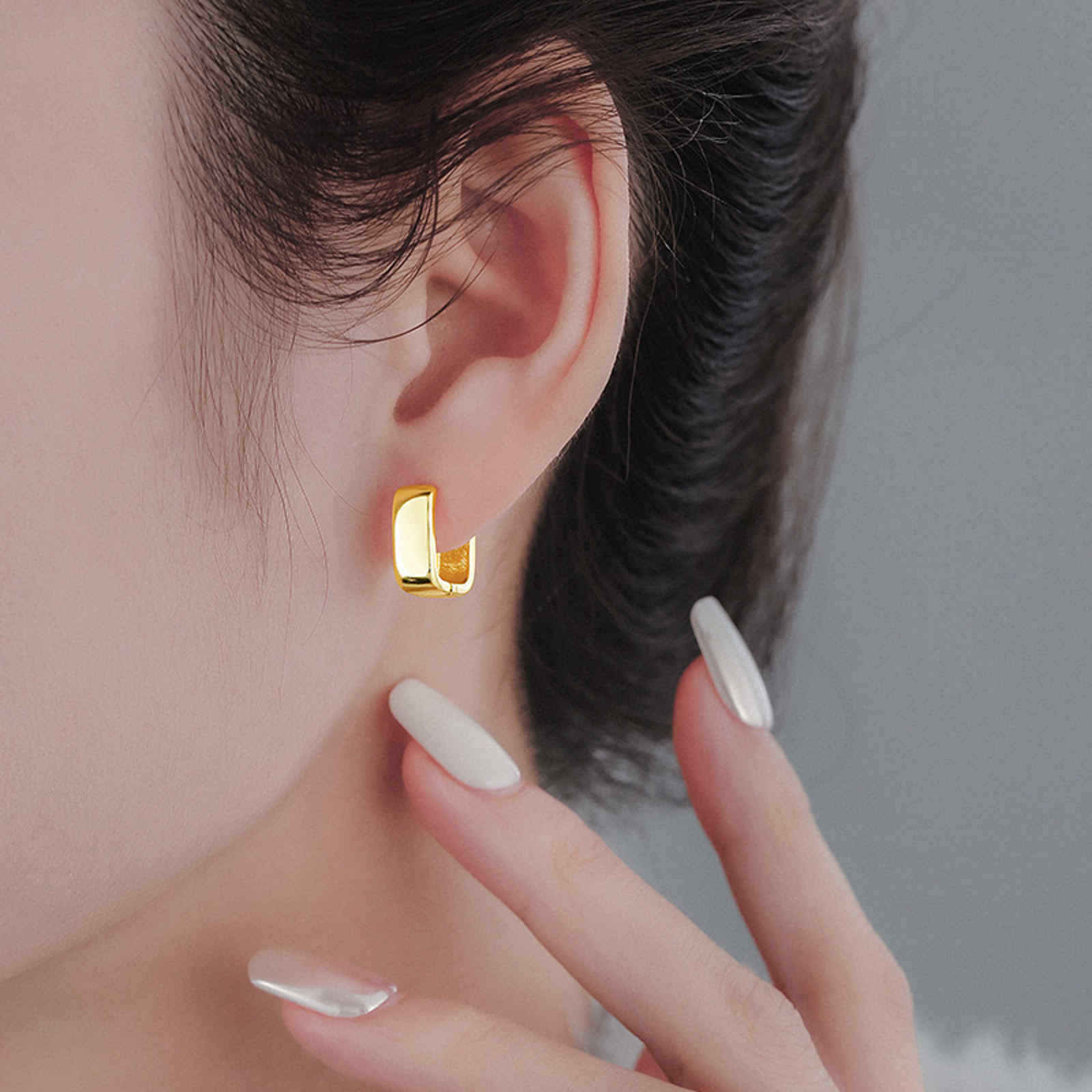 Gold and Silver Hoop Earrings Small Square Huggie Hoops 14K Gold Plated Chunky Earrings