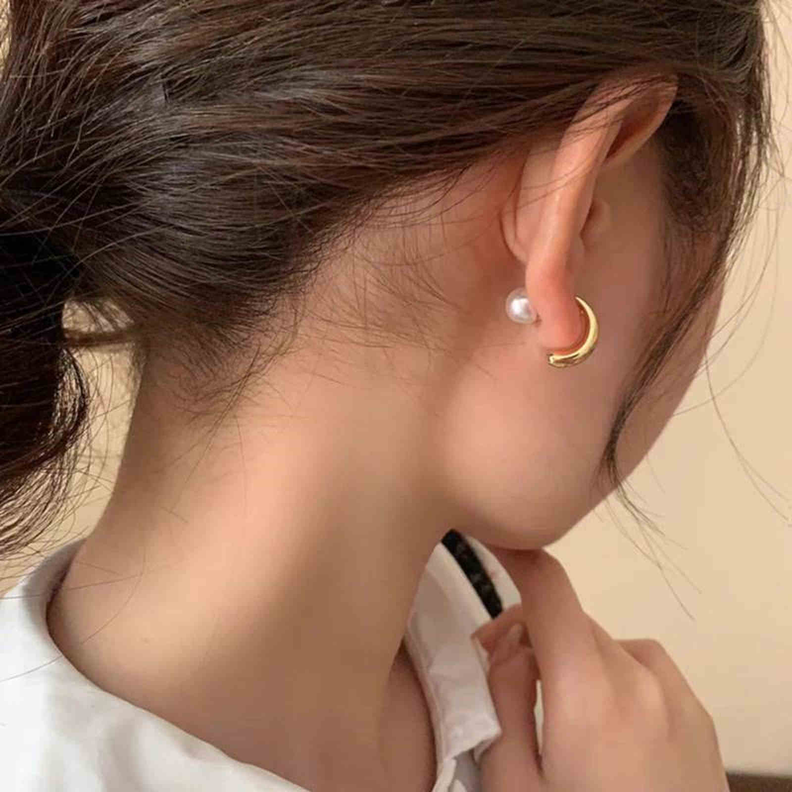 2-Way to Wear Gold Hoop and Pearl Earrings with Silver Pin