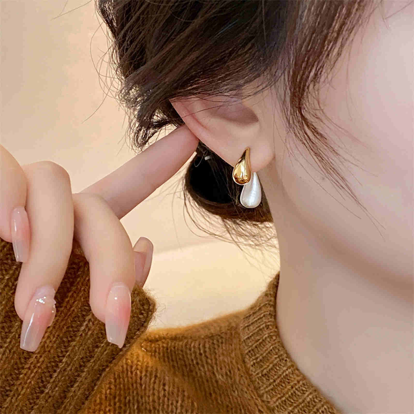 Gold and Silver Earring Jackets Front-Back Teardrop Huggie Earrings with S925 Silver Pin