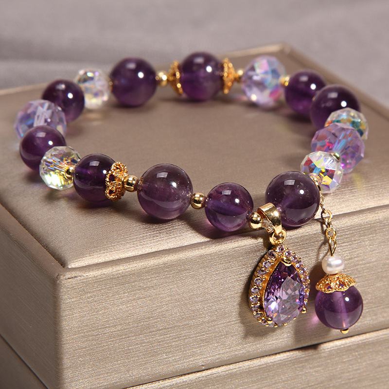 Natural Crystal Purple Phantom Bracelet | Natural Amethyst Bracelet | Purple Round Bead Adjustable for 4 Shape Choice