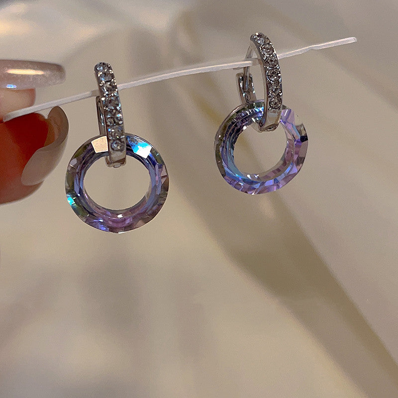 Double Hoop Glitter Earrings Diamond Hoop and Crystal Hoop Earrings with S925 Silver Pin