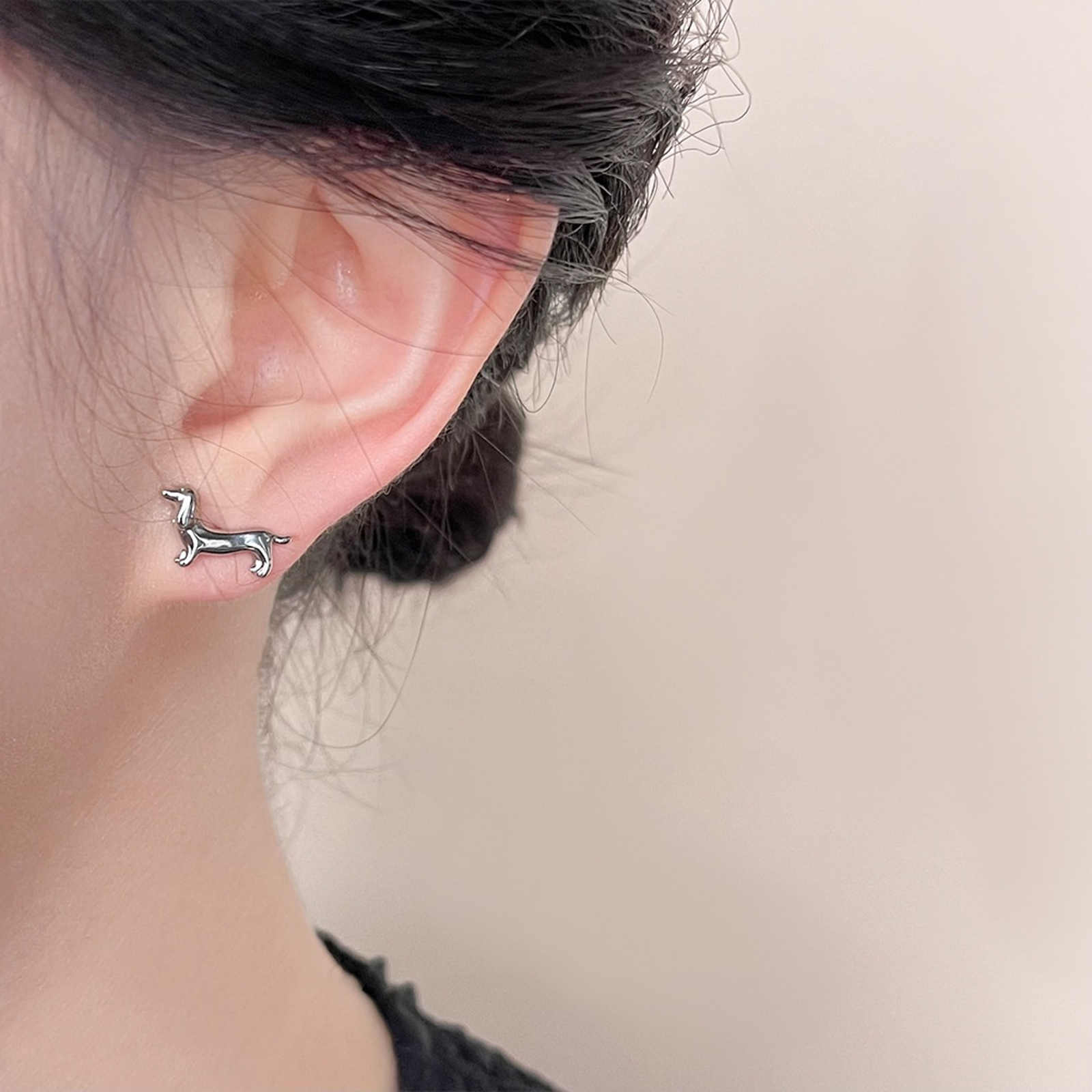 Small Wiener Dog Stud Earrings Super Cute Silver and Gold Dachshund Earring Studs