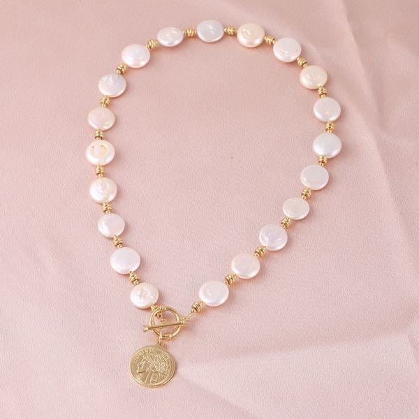 Real Cultured Big Baroque Pearl Necklace in 14k Gold Over Sterling Silver Coin Shape High Luster Baroque Pearl Necklace