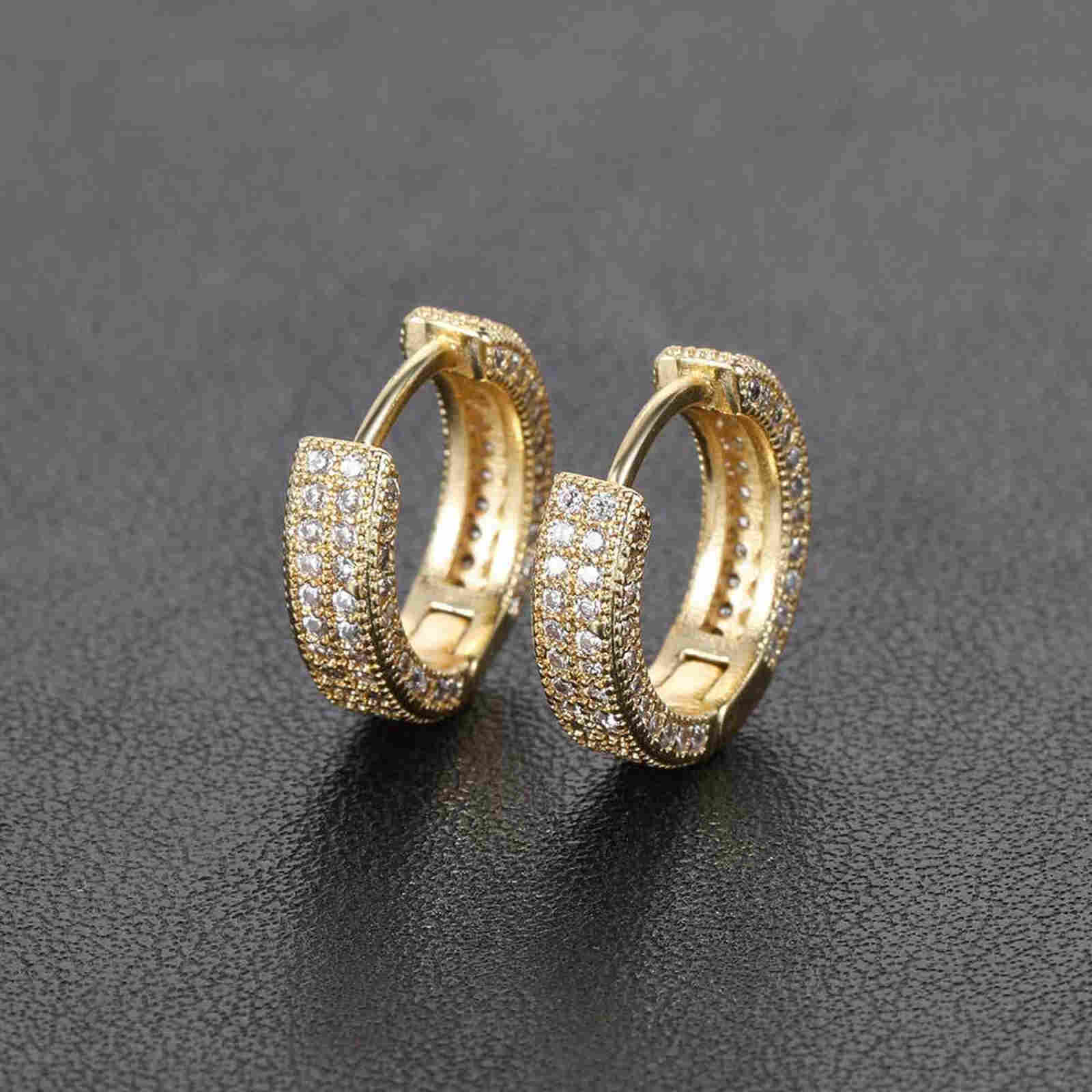 Gold and Silver Diamond Huggie Earrings Small Hip-Hop Cool Hoop Earrings For Men