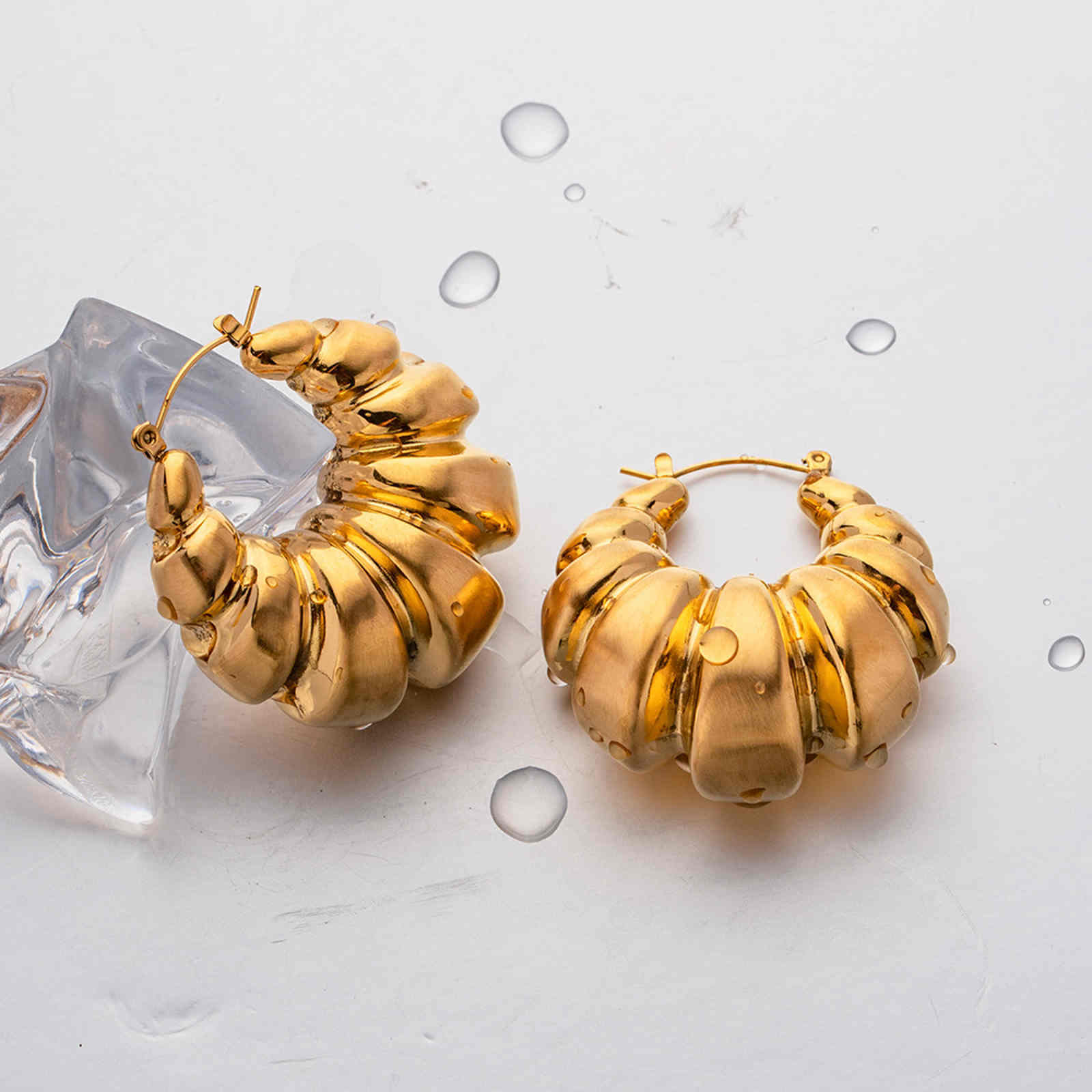 Pendientes de aro gruesos de 40 mm, chapados en oro de 18 quilates, pendientes grandes de oro con pasadores de plata S925