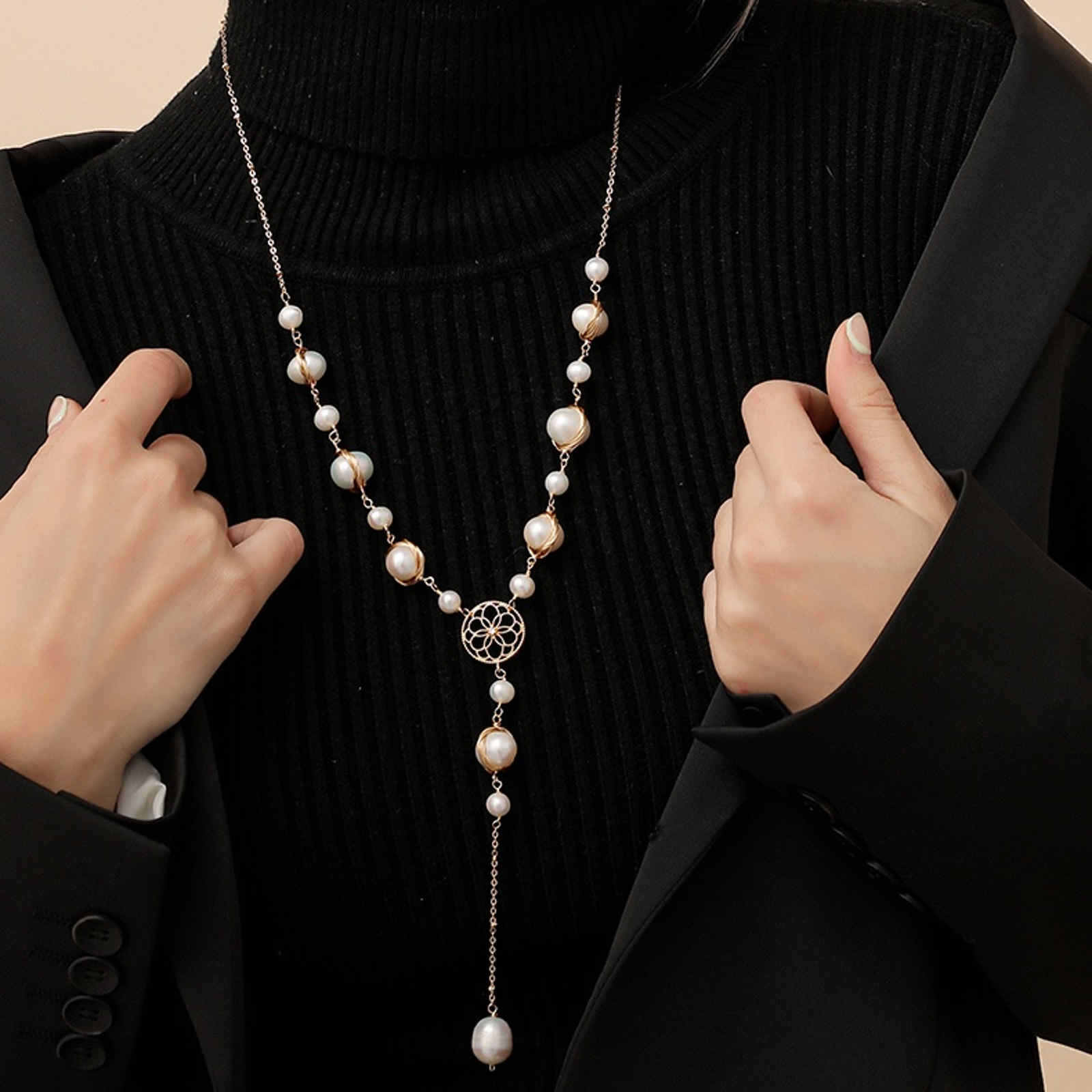 Luxury Real Baroque Pearl Long Necklace Colorful Freshwater Pearl Long Sweater Chain