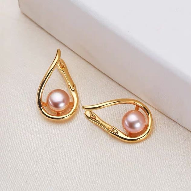 Twisted Freshwater Pearl Earrings | 8-9mm Real Pearl Drop Earrings with Sterling Silver Pin