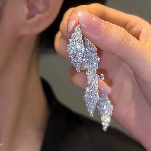 Full Crystal Rhombus Earrings Double Side Zircon Stone Ice Earrings with S925 Silver Pin