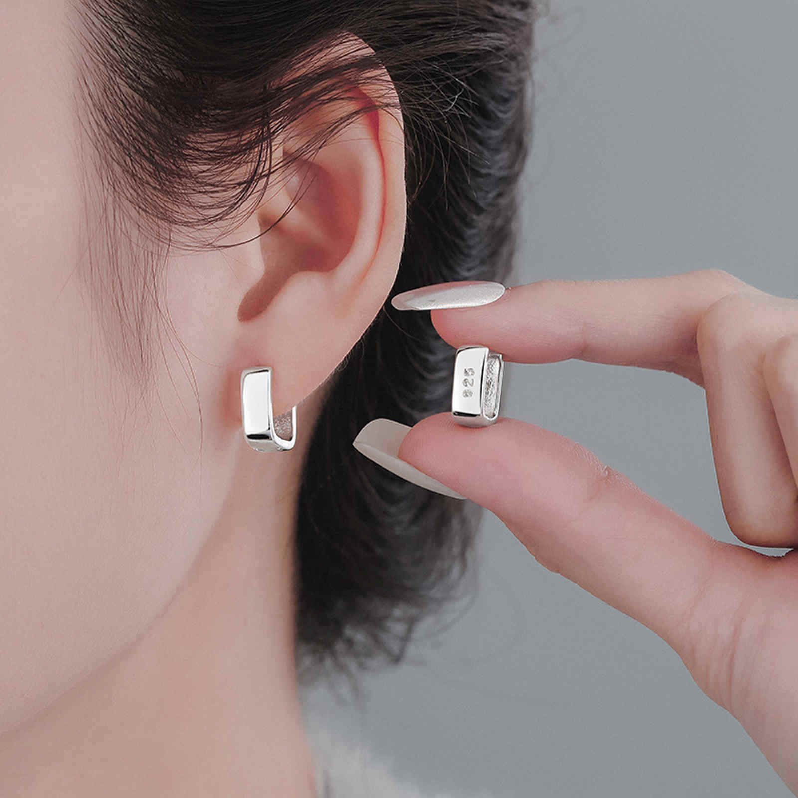 Gold and Silver Hoop Earrings Small Square Huggie Hoops 14K Gold Plated Chunky Earrings