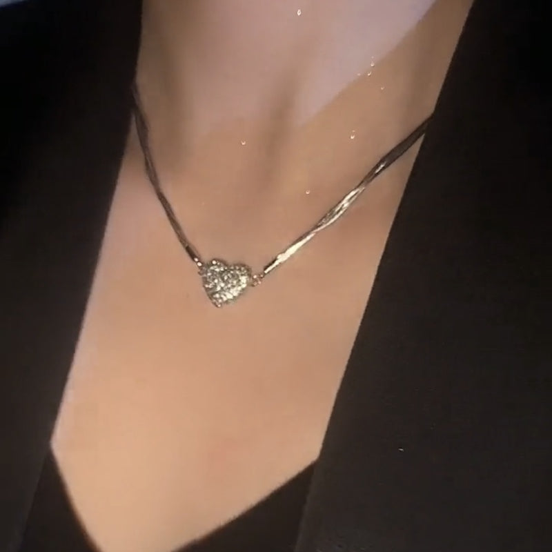 Silver Magnent Necklace Crystal Heart or Star Drop Choker Necklace