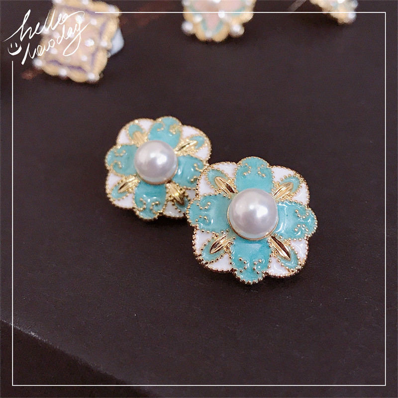 Flower Pearl Earrings Crystal Studs Colorful Earrings Stud with S925 Silver Pin