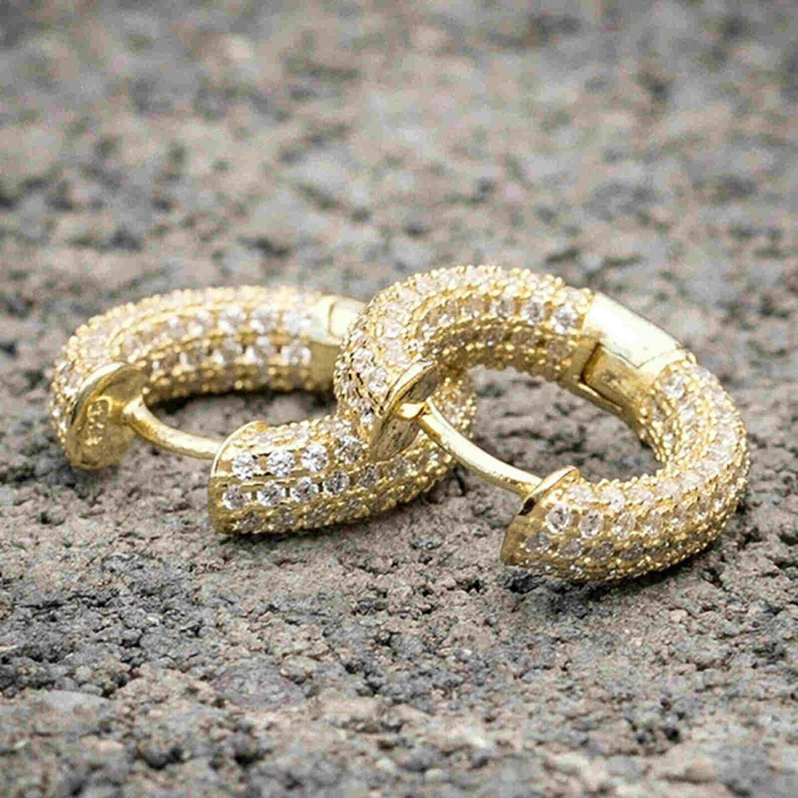 Chunky Hoop Earrings for Men Huggie Diamond Hip-Hop Earrings in Gold Silver and Rose Gold