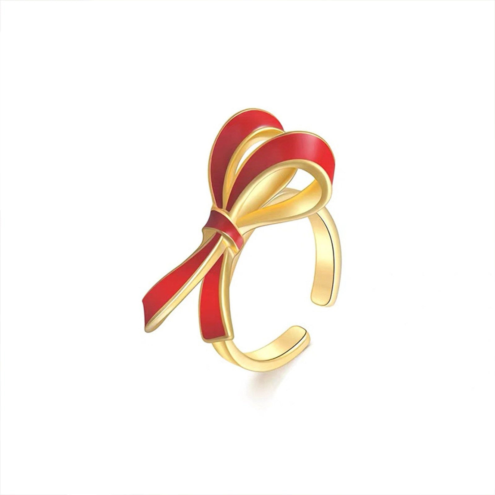 Designed Christmas Rings Red Bowknot Deer Xmas Tree Gold and Silver Rings Adjustable