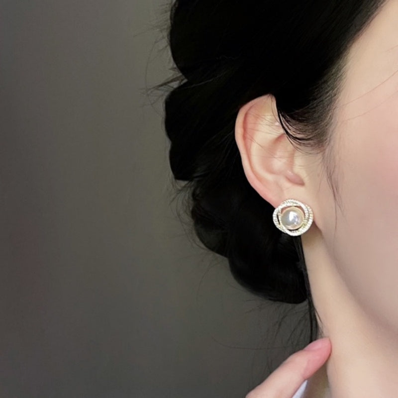 Moonstone And Crystal Earring Studs Opal Earring Clip and S925 Silver Pin