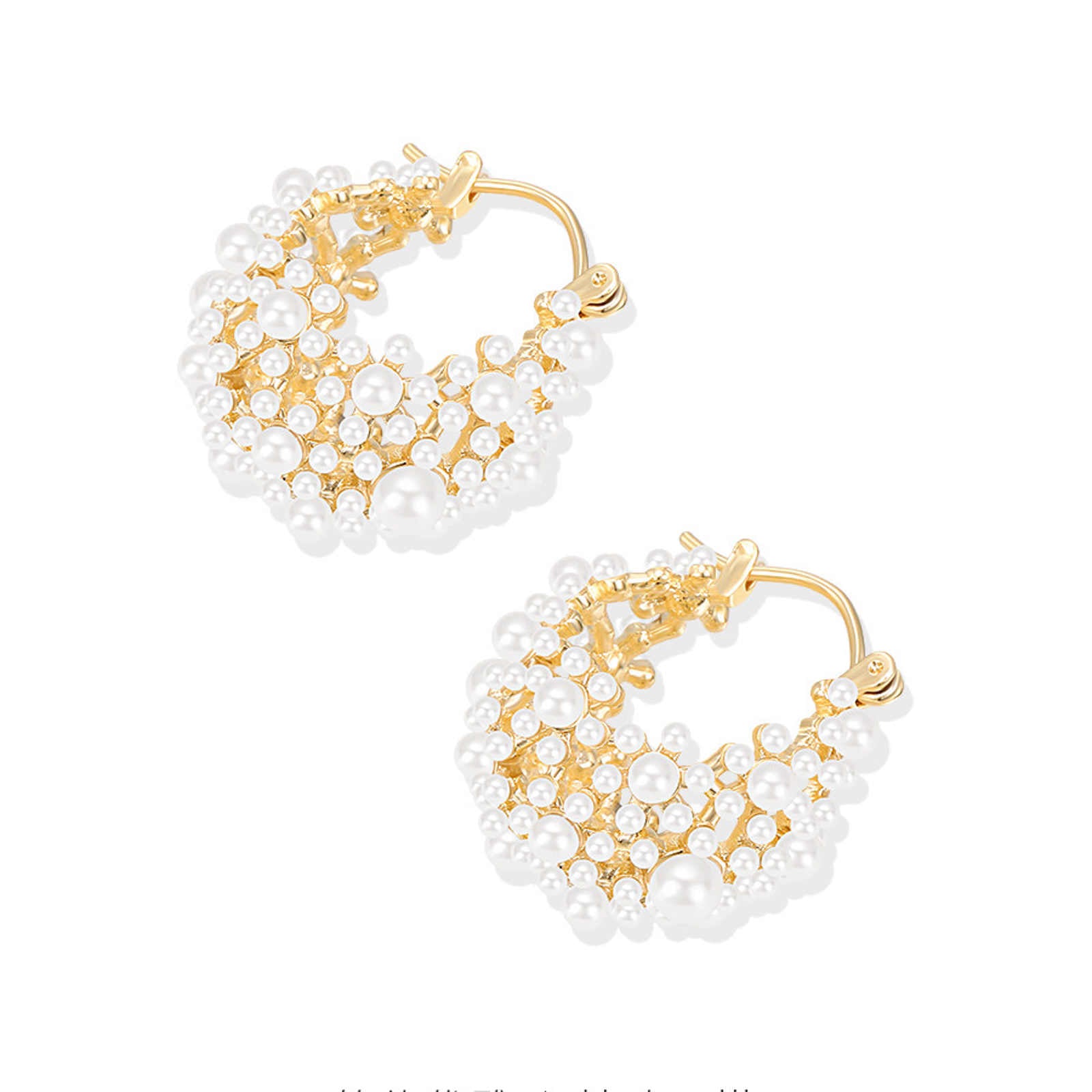 Floral Pearl Hoop Earrings Full Pearl Hollow Basket Style Earrings with S925 Silver Pin