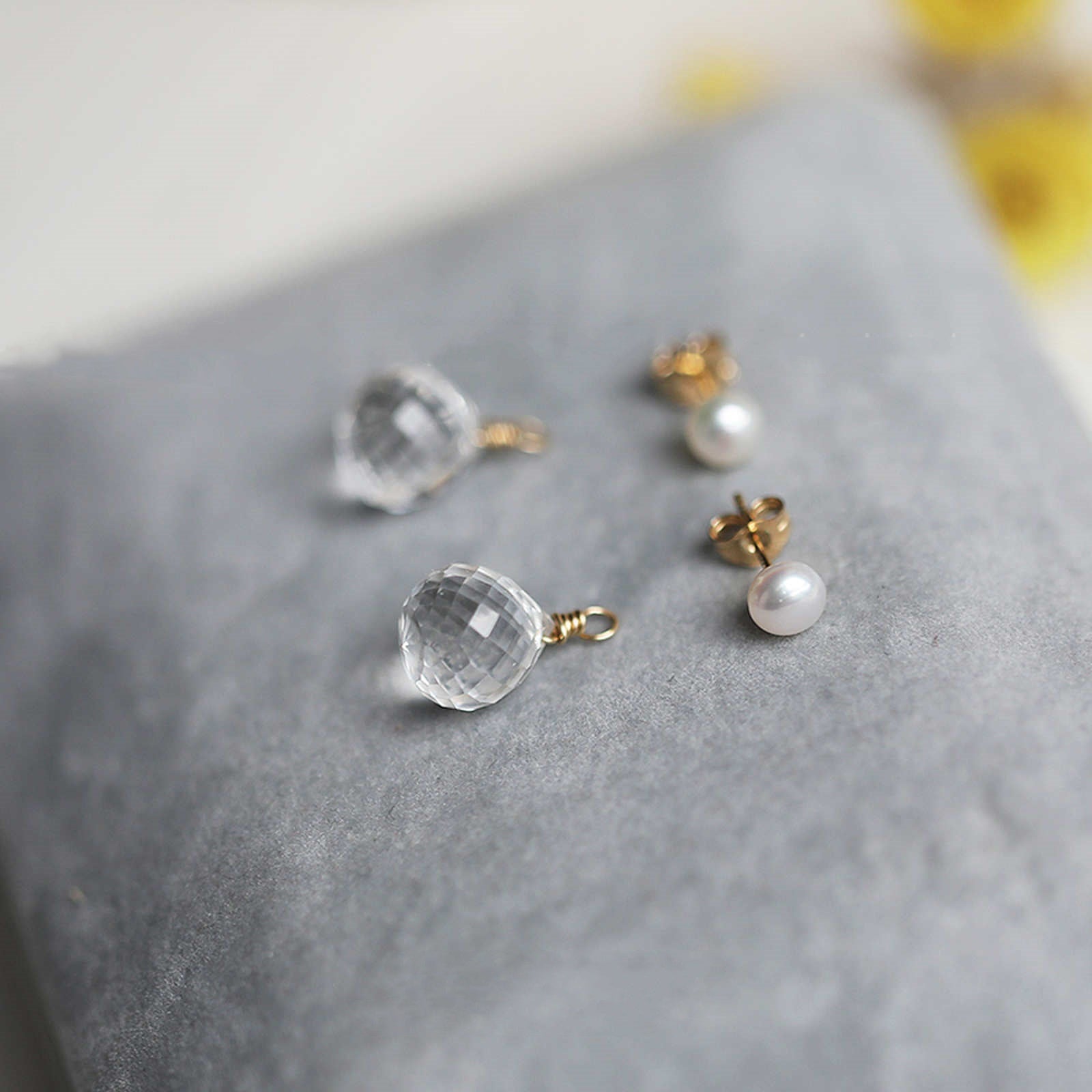 4.5MM Freshwater Pearl Earrings Jacket Crystal Ball Drop Earrings with S925 Silver Pins