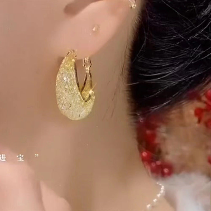 14K Gold Plated Crystal Big Chunky Earrings Hollow Mesh Crystal Hoop Earrings with S925 Silver Pin