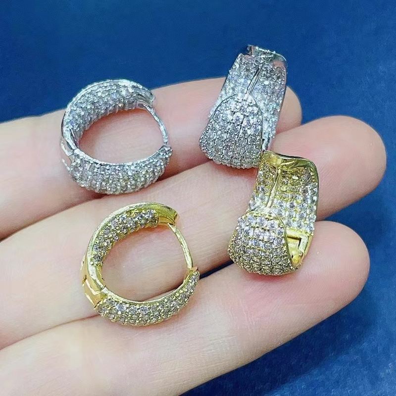 Pendientes de aro gruesos grandes de 18 mm Pendientes de aro de diamantes Huggie en oro y plata