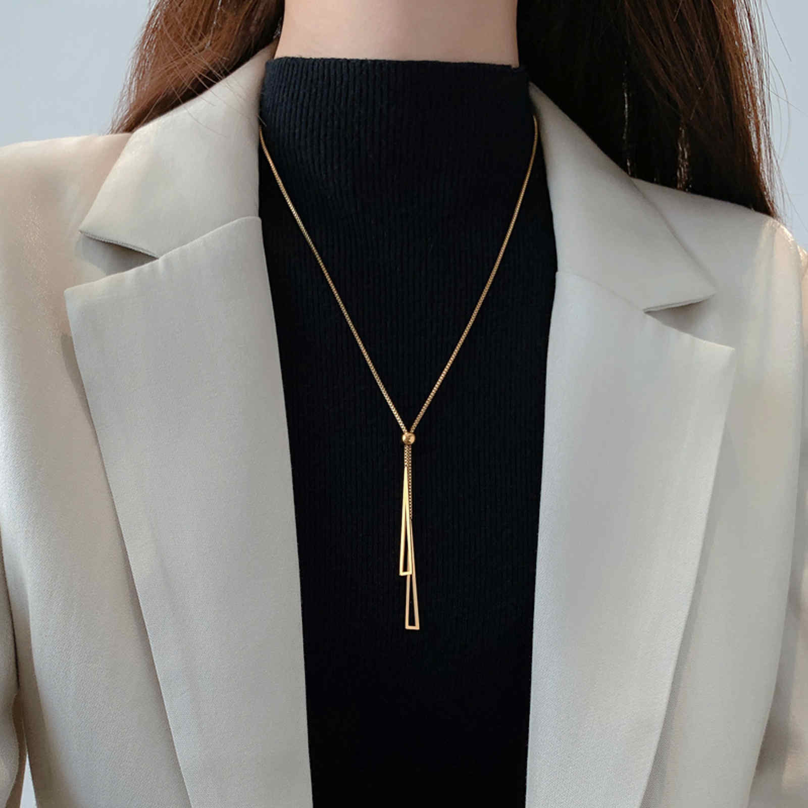 3 Color Available Minimalism Necklace Triangle Pendant Long Necklace Gold Silver and Rose Gold Necklace