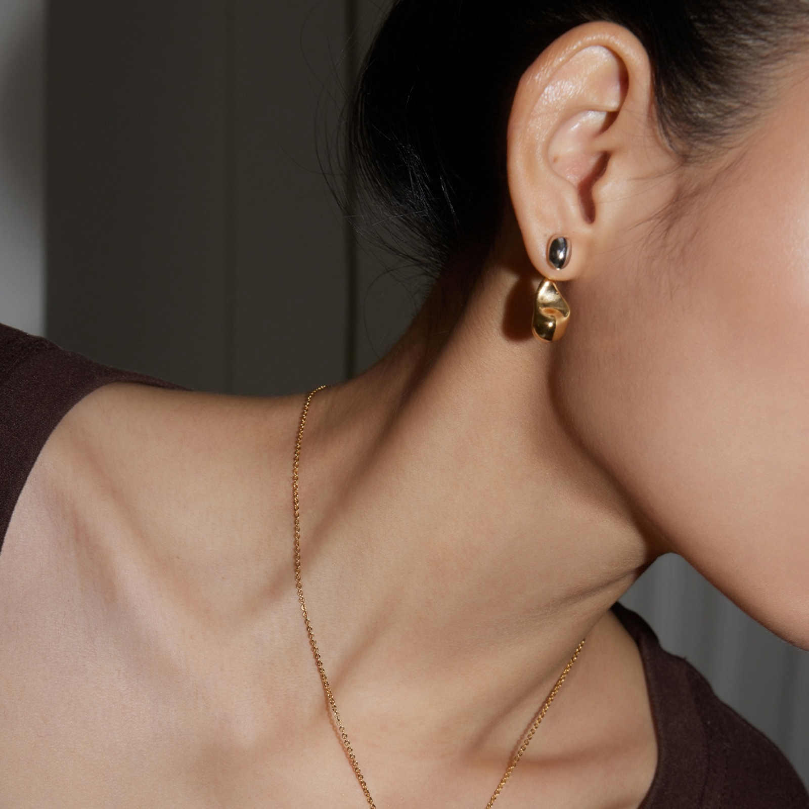 Gold and Silver Bean Earrings Waterdrop Earring Jackets with Silver Pin