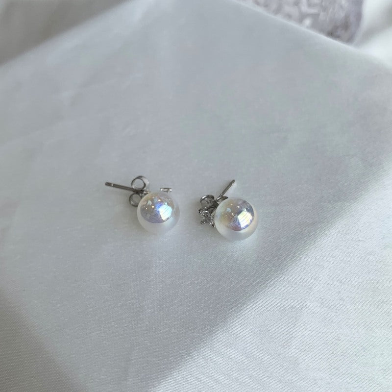 Moonstone Earring Studs Small Opal Pearl Drop with Diamond Earrings S925 Silver Pin