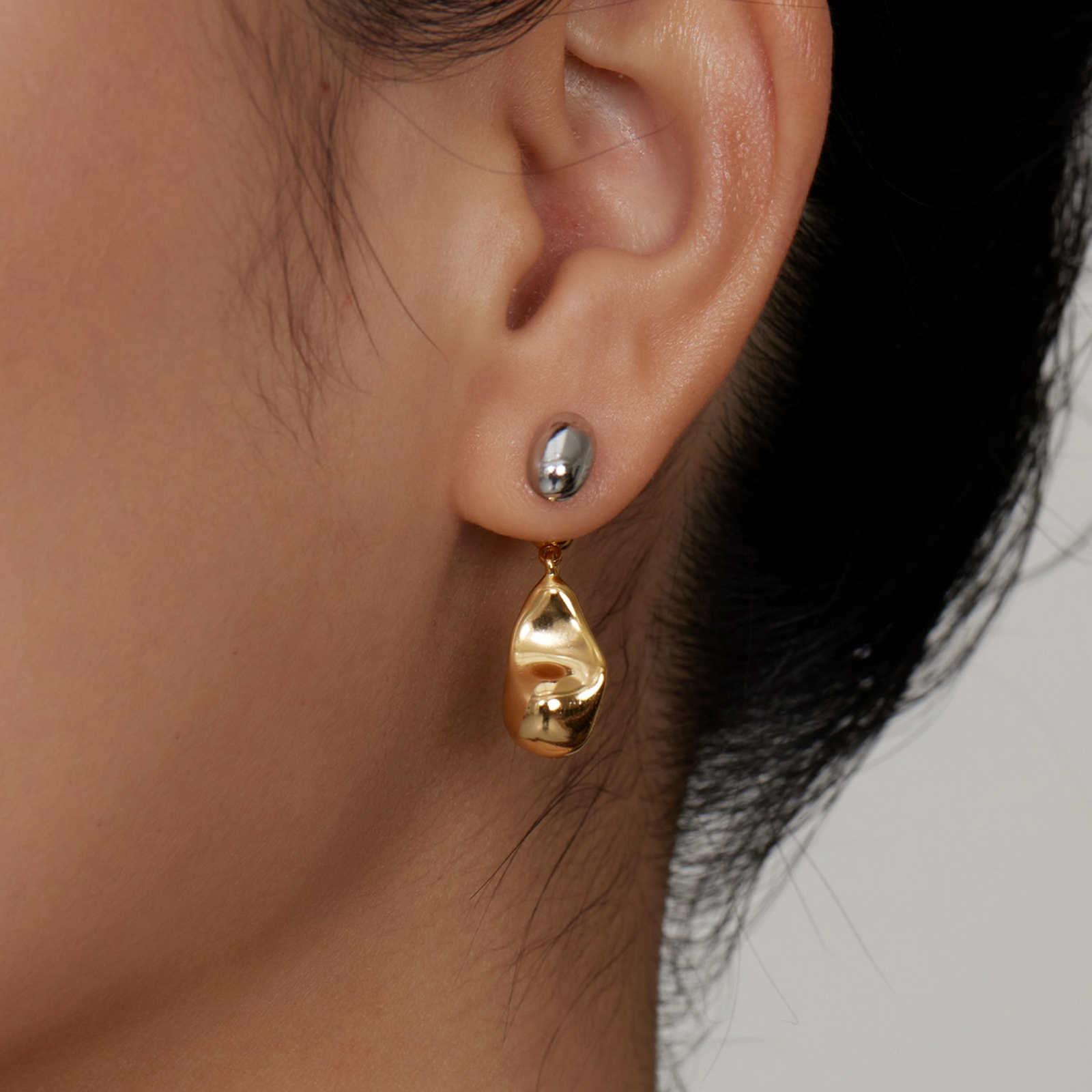 Gold and Silver Bean Earrings Waterdrop Earring Jackets with Silver Pin