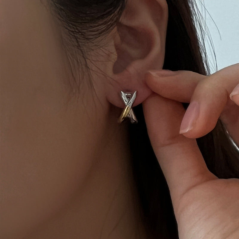 X Shape Gold & Silver Hoop Earrings Small Chunky Cross Earrings for Men and Women