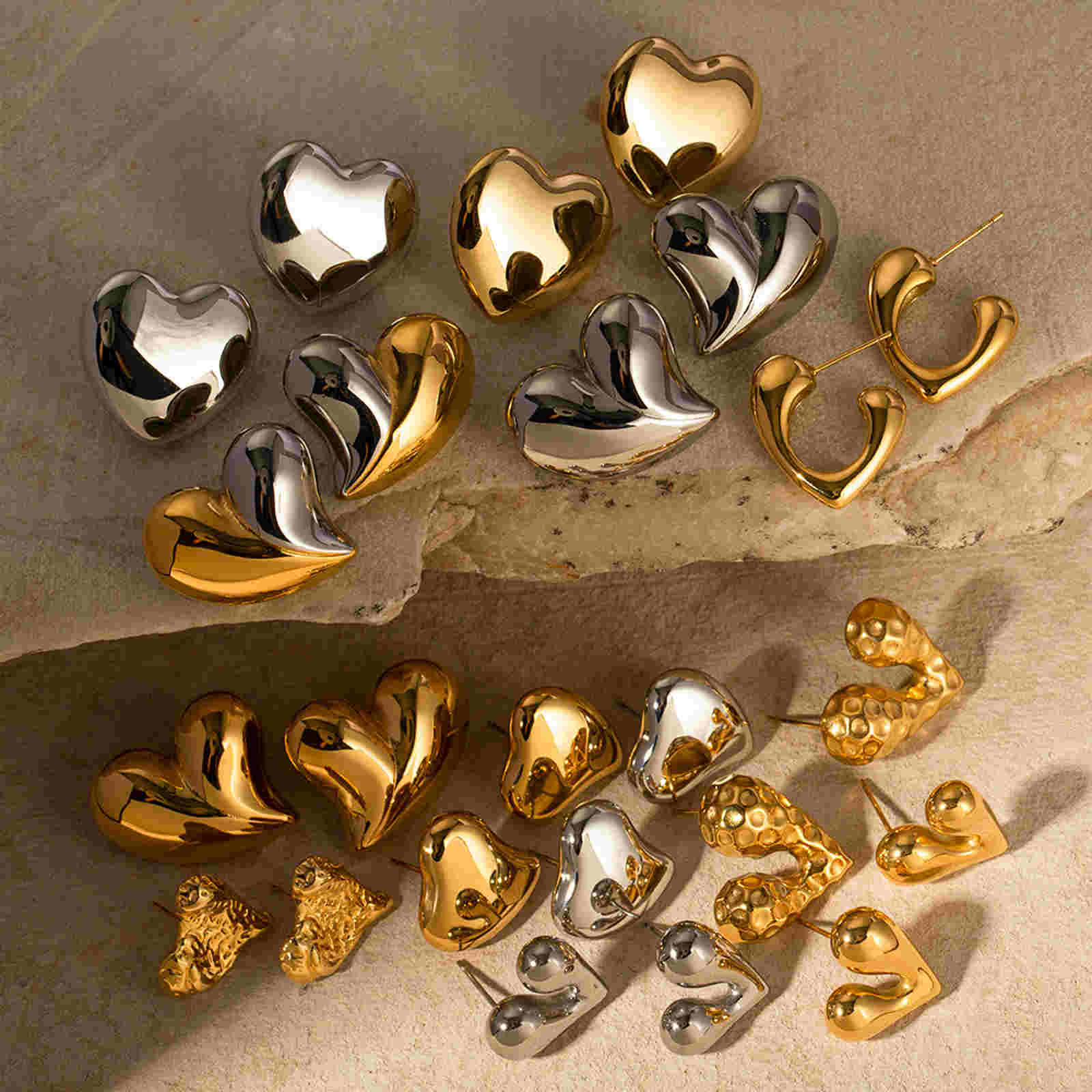 Gold Silver Stud Earrings 14K Gold Plated Heart-shape Stud Earrings with S925 Pin