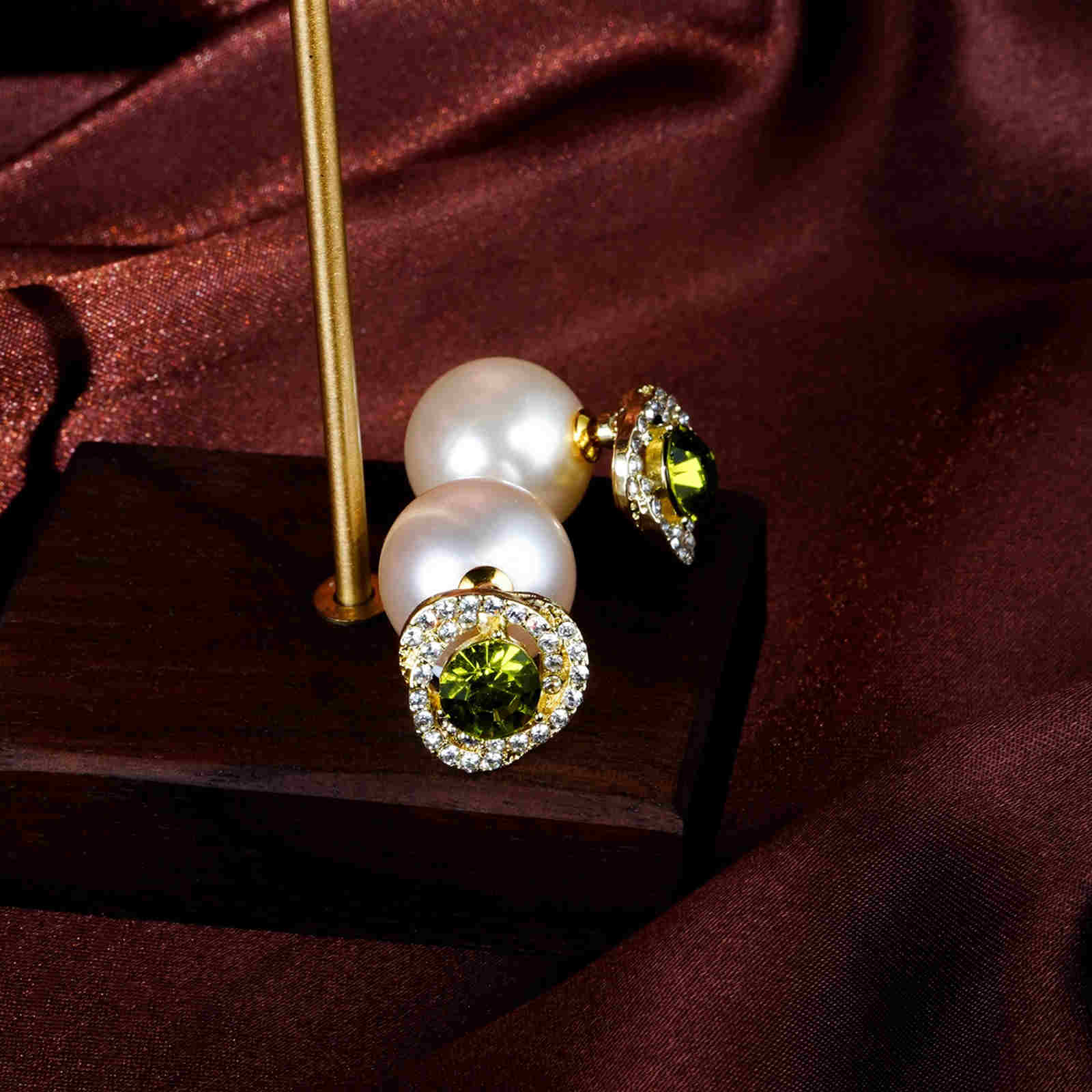 Boucles d'oreilles à tige en perles et cristal, à deux côtés, en argent S925