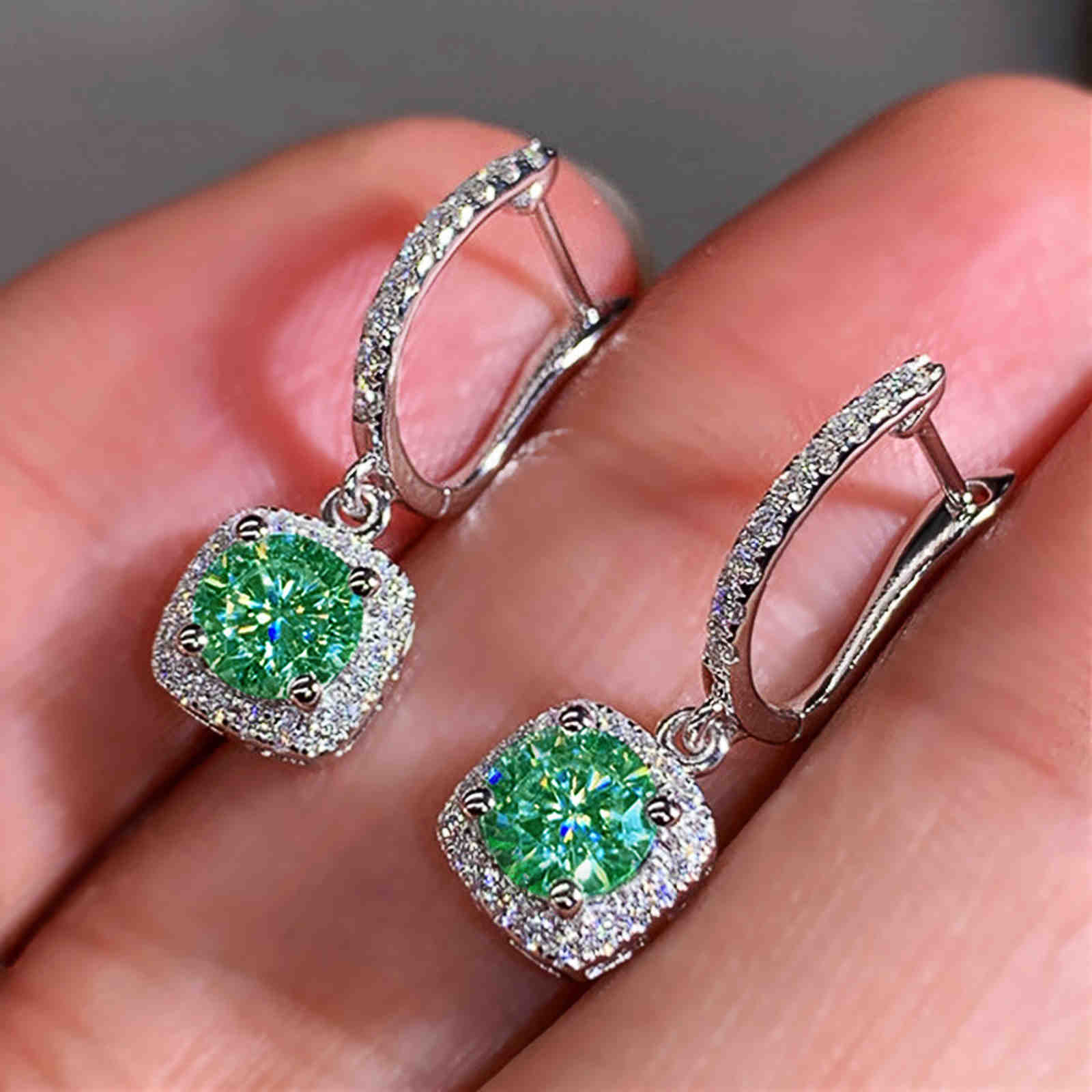 10mm Big Diamond Dangle Earrings Colorful Crystal Drop Earrings with S925 Silver Pin