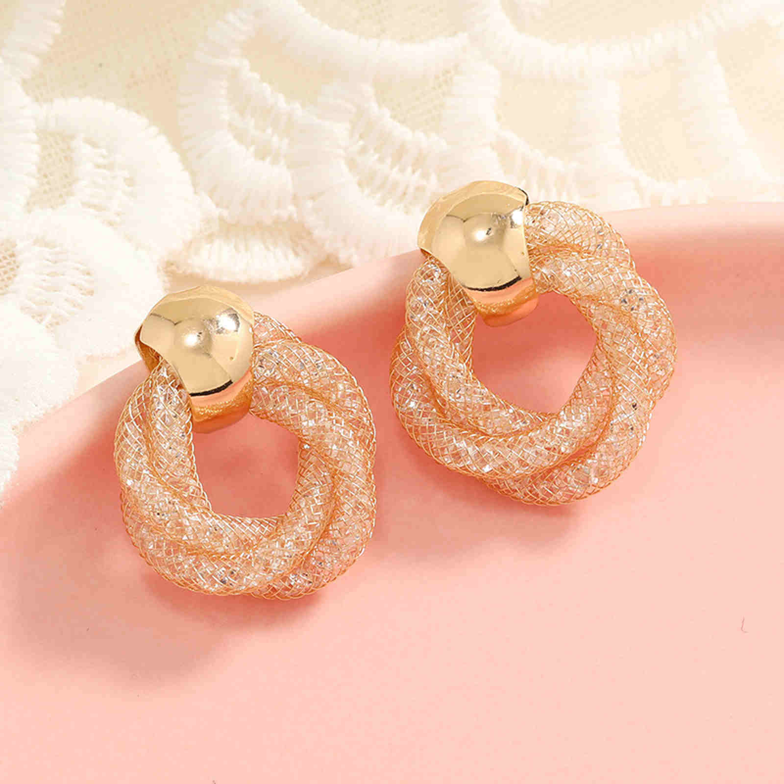 Gold and Silver Crystal Twist Earrings Double Twisted Hoop Earrings with Silver Pin