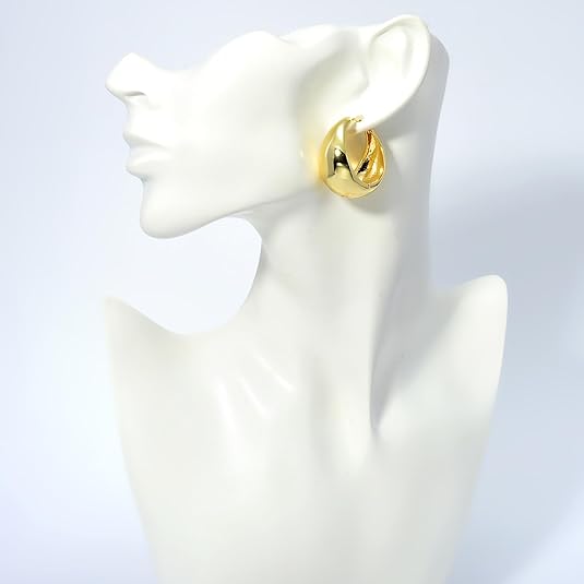 Chunky Hoop Earrings in 18K Gold Plated and Silver | Teardrop Gold Huggie Earrings and Sliver Huggie Earrings