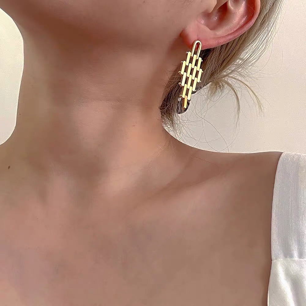 Gold and Silver Tassel Earrings Luxury Dangling Earrings with S925 Silver Pin