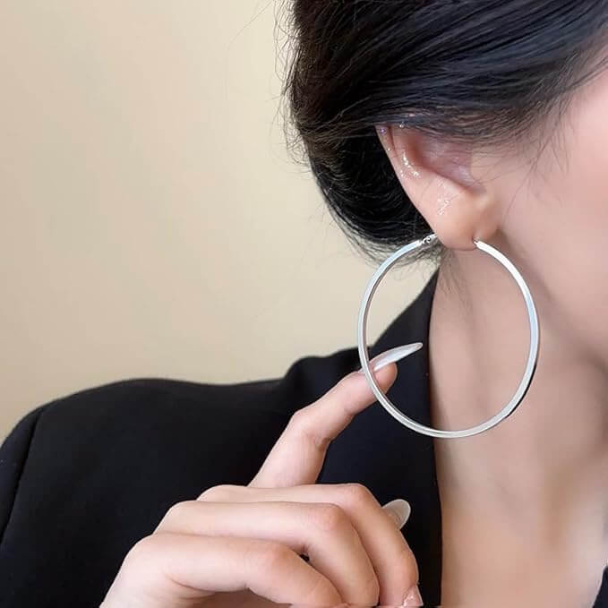 Super Large Hoop Earrings Glitter Gold and Silver Hoop with Silver Pin