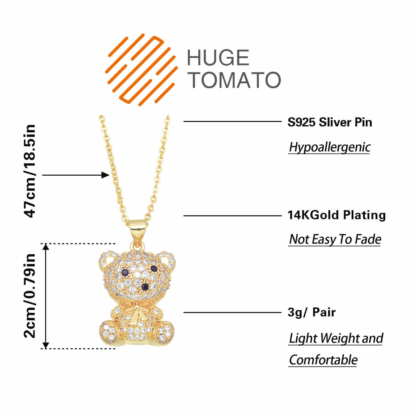 Crystal Bear Pendant Necklace 18K Gold Plated Silver Chain Necklace for Girl