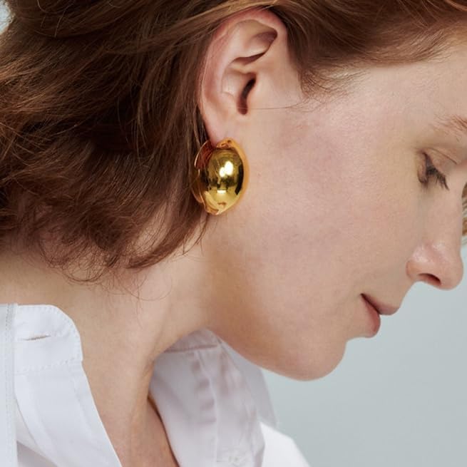 Gold and Silver Glossy Hoop Earrings Big Chunky Earrings with S925 Silver Pin