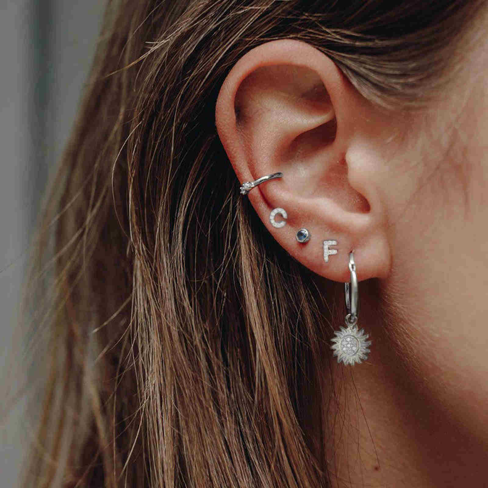 Gold and Silver Sunflower Hoop Earrings Circle Zircon Earrings with S925 Silver Pin