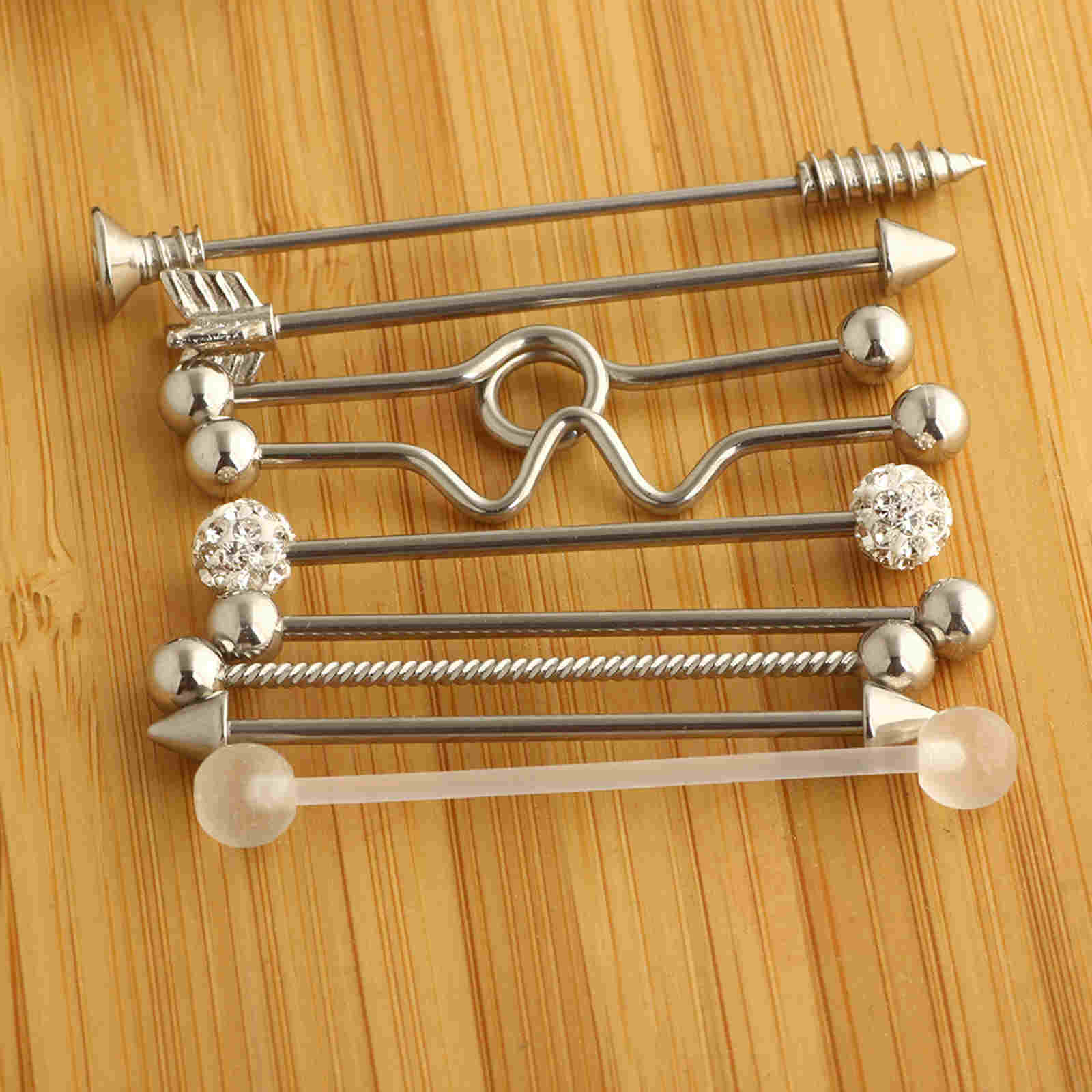 9 Pcs Stainless Steel Industrial Earring Industrial Piercing Barbell Set Cartilage Helix Conch Piercing Bar Stud Set