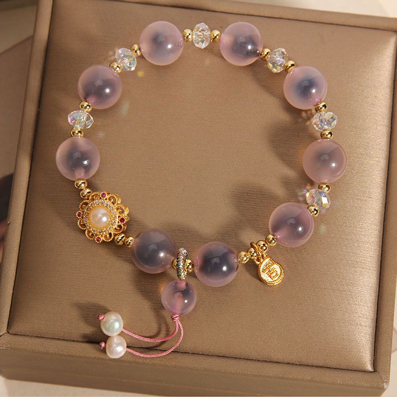 Pulsera de perlas reales y piedras naturales | Cuerda elástica con cuentas redondas de 8 mm