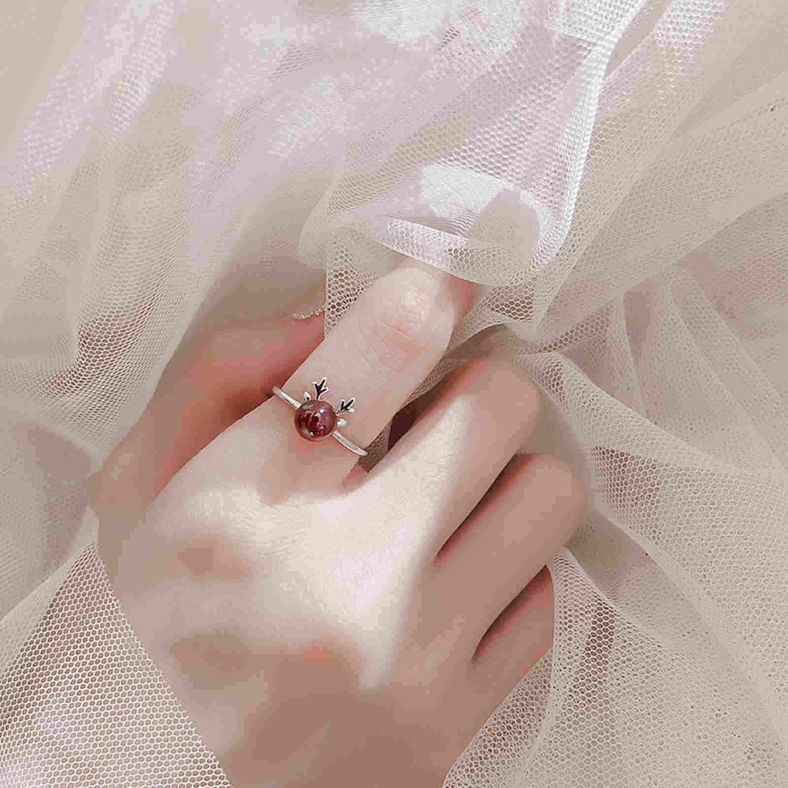 Designed Christmas Rings Red Bowknot Deer Xmas Tree Gold and Silver Rings Adjustable