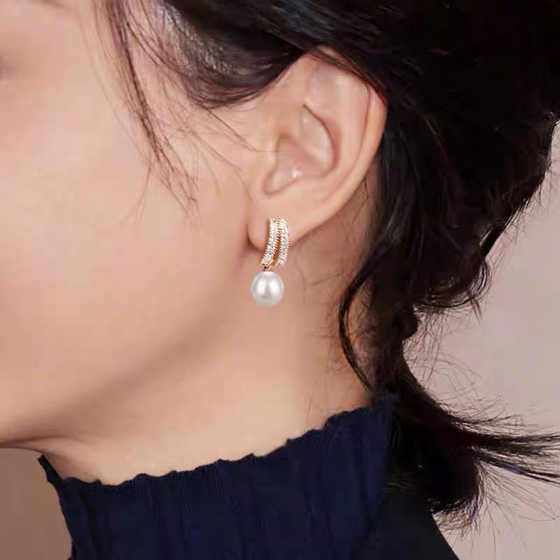 Freshwater Pearl Drop Earrings Gold Crystal Clasp with Teardrop Pearl Earrings S925 Silver Pin