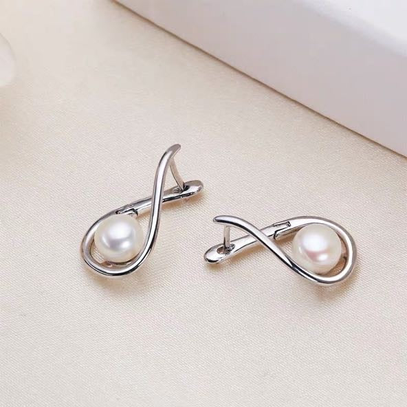 Twisted Freshwater Pearl Earrings | 8-9mm Real Pearl Drop Earrings with Sterling Silver Pin
