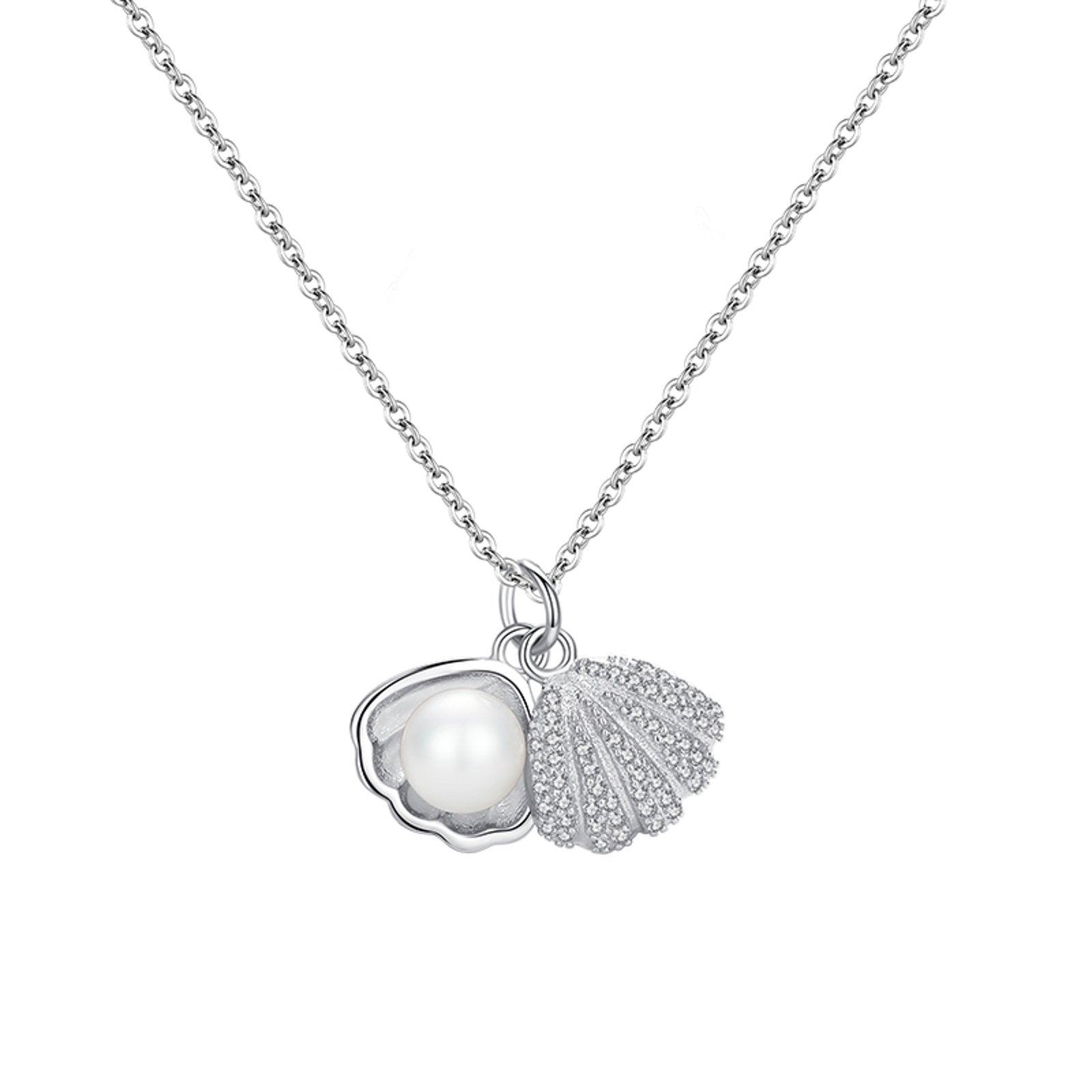 S925 versilberte Charm-Halskette mit Muschel, Muschel, Perlenkette, zierlicher, schlichter Schmuck für Frauen