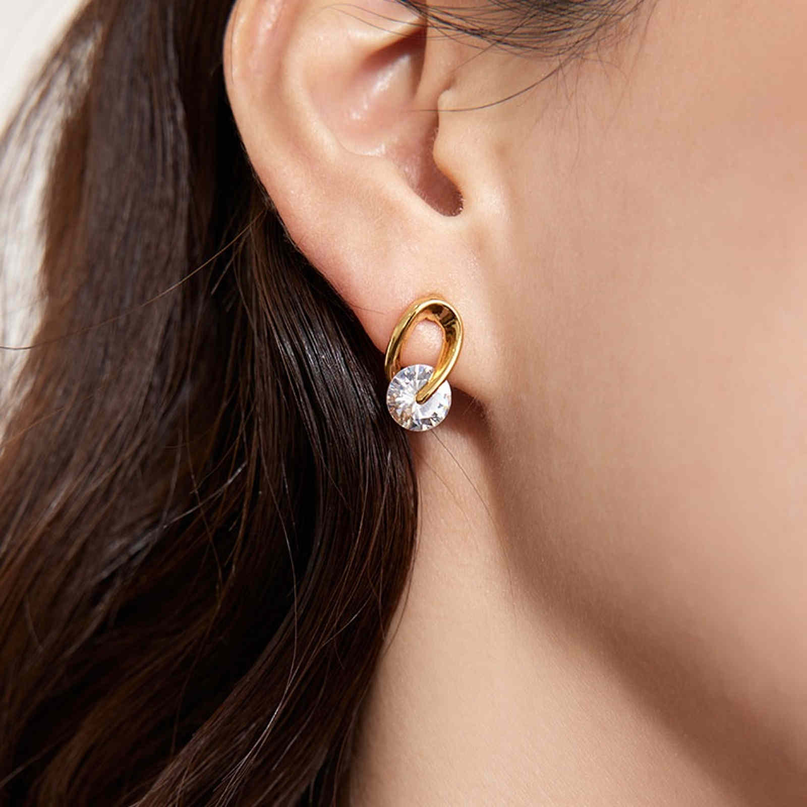 Petite Crystal Drop Earrings Gold and Silver Hoop Stud Earrings with Silver Pin