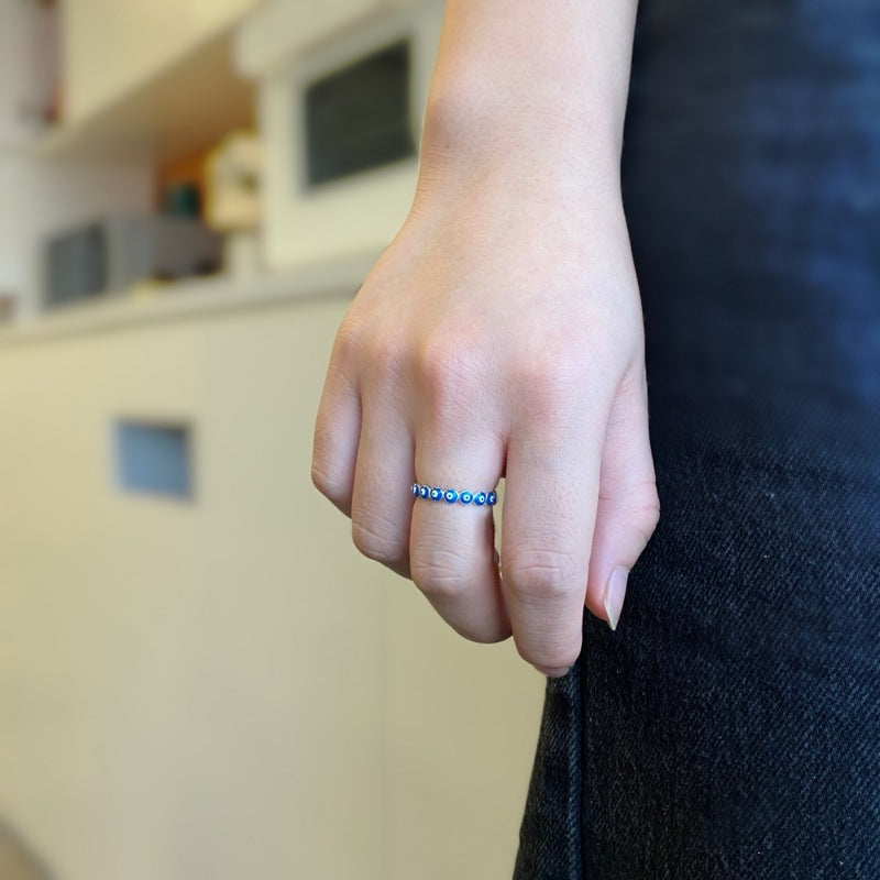 Solid Sterling Sliver Ring Lucky Eye Fashion Designed Blue Ring