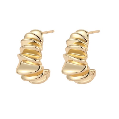 Gold and and Silver Half Hoop Earrings Folds Pattern Mirror Finish Earring Studs Silver Pin