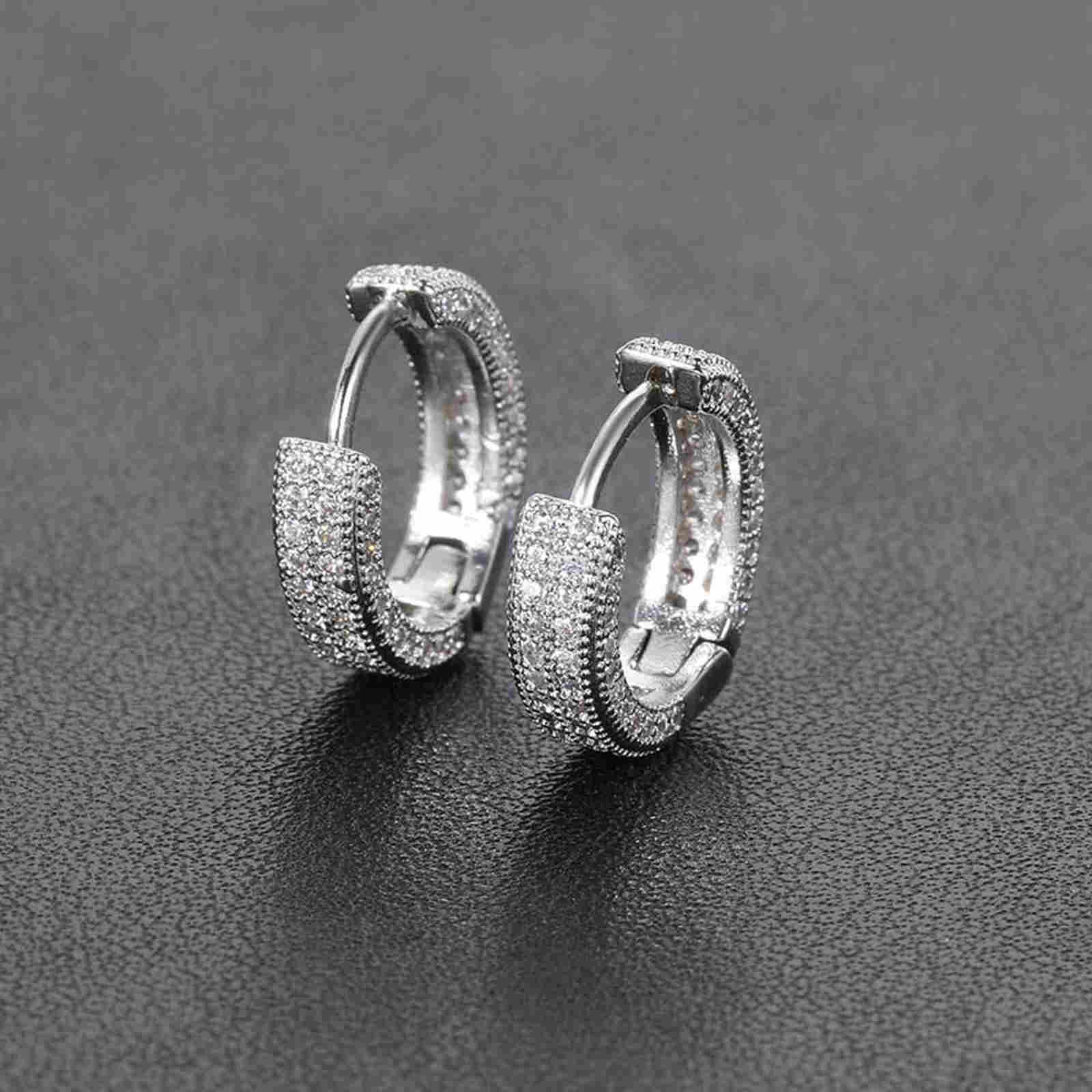Gold and Silver Diamond Huggie Earrings Small Hip-Hop Cool Hoop Earrings For Men