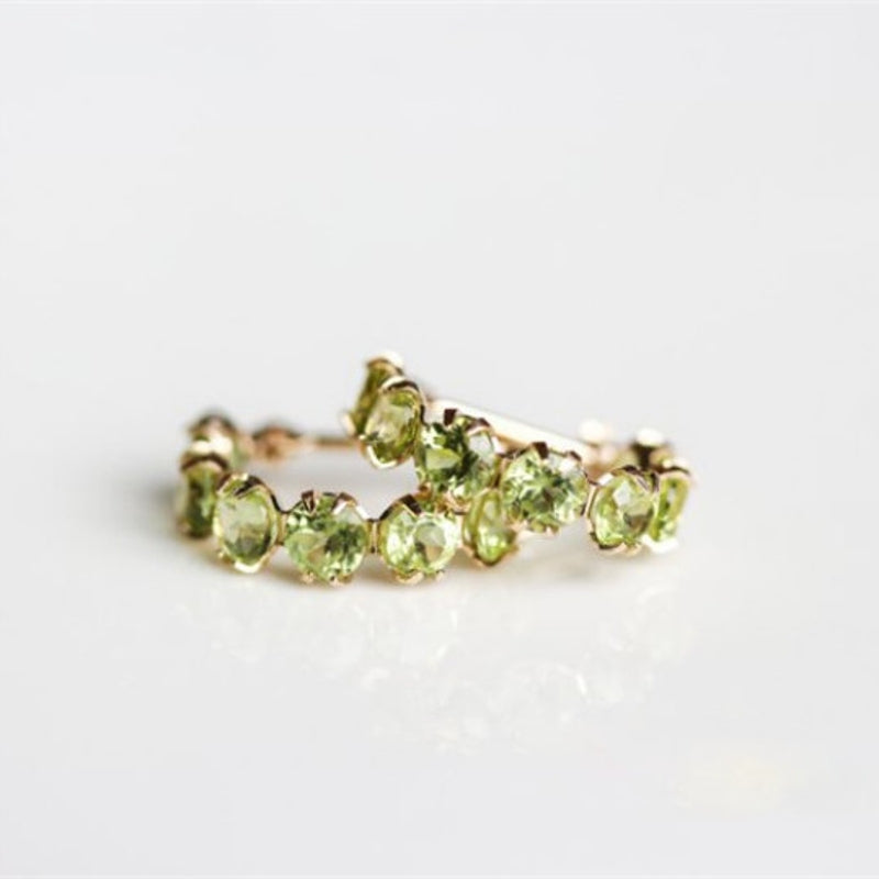 Peridot Green Crystal Earrings | 14K Gold Plated Peridot Hoop Earrings | Emerald Earrings Ear Buckle