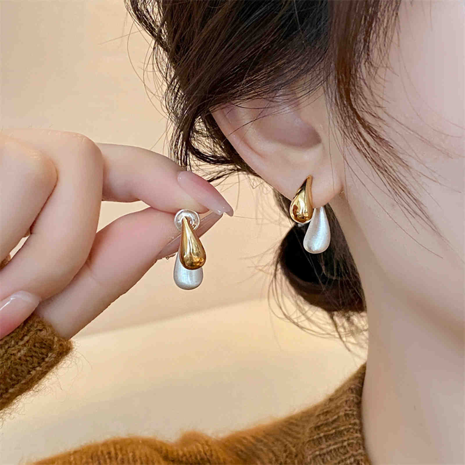 Gold and Silver Earring Jackets Front-Back Teardrop Huggie Earrings with S925 Silver Pin