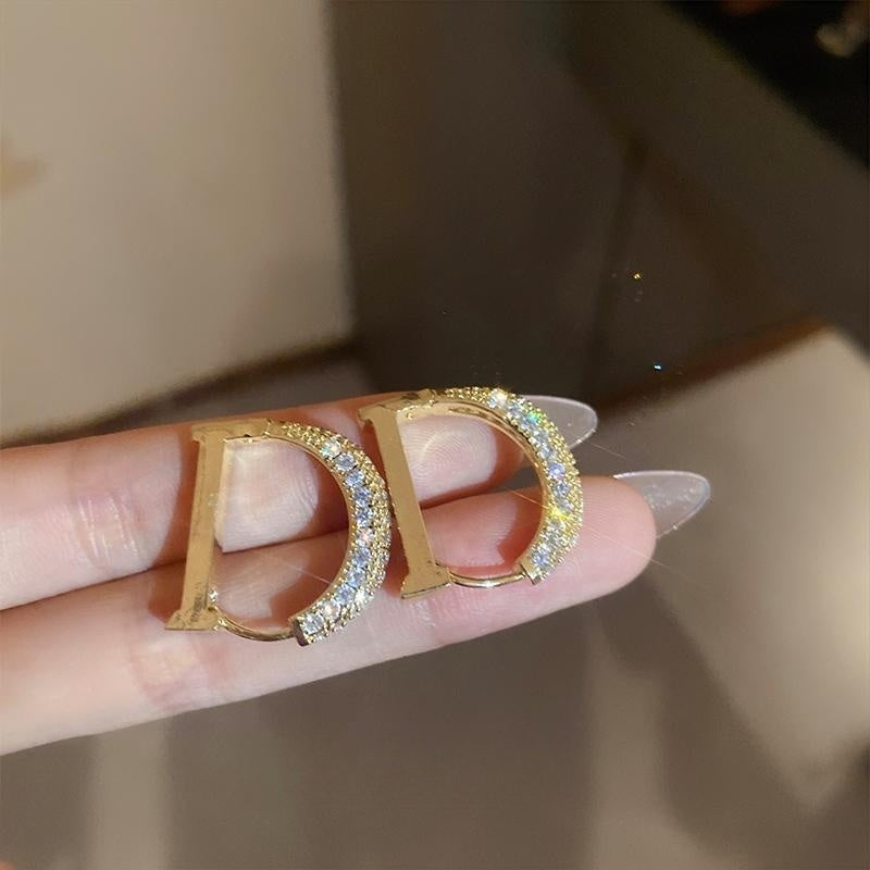 Diamond D Shape Chunky Earrings 18K Gold Plated Hoop Earrings